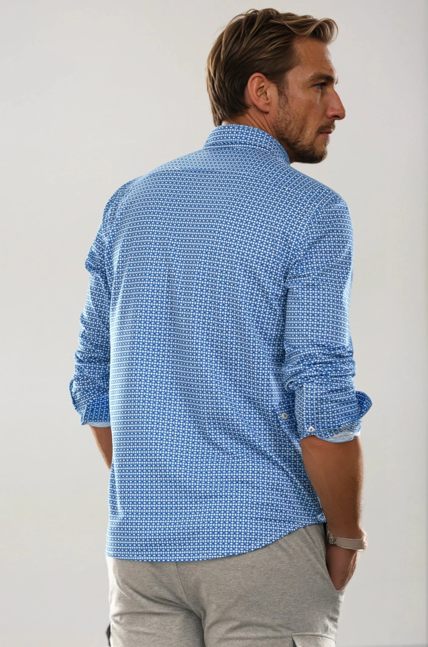 Swiss Check Long Sleeve Tech Shirt - Blue