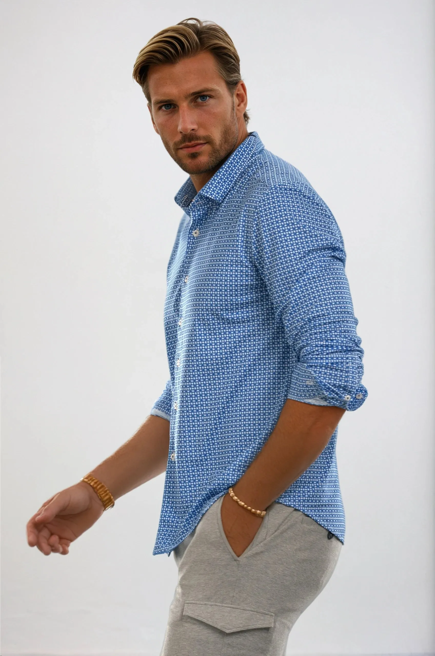 Swiss Check Long Sleeve Tech Shirt - Blue