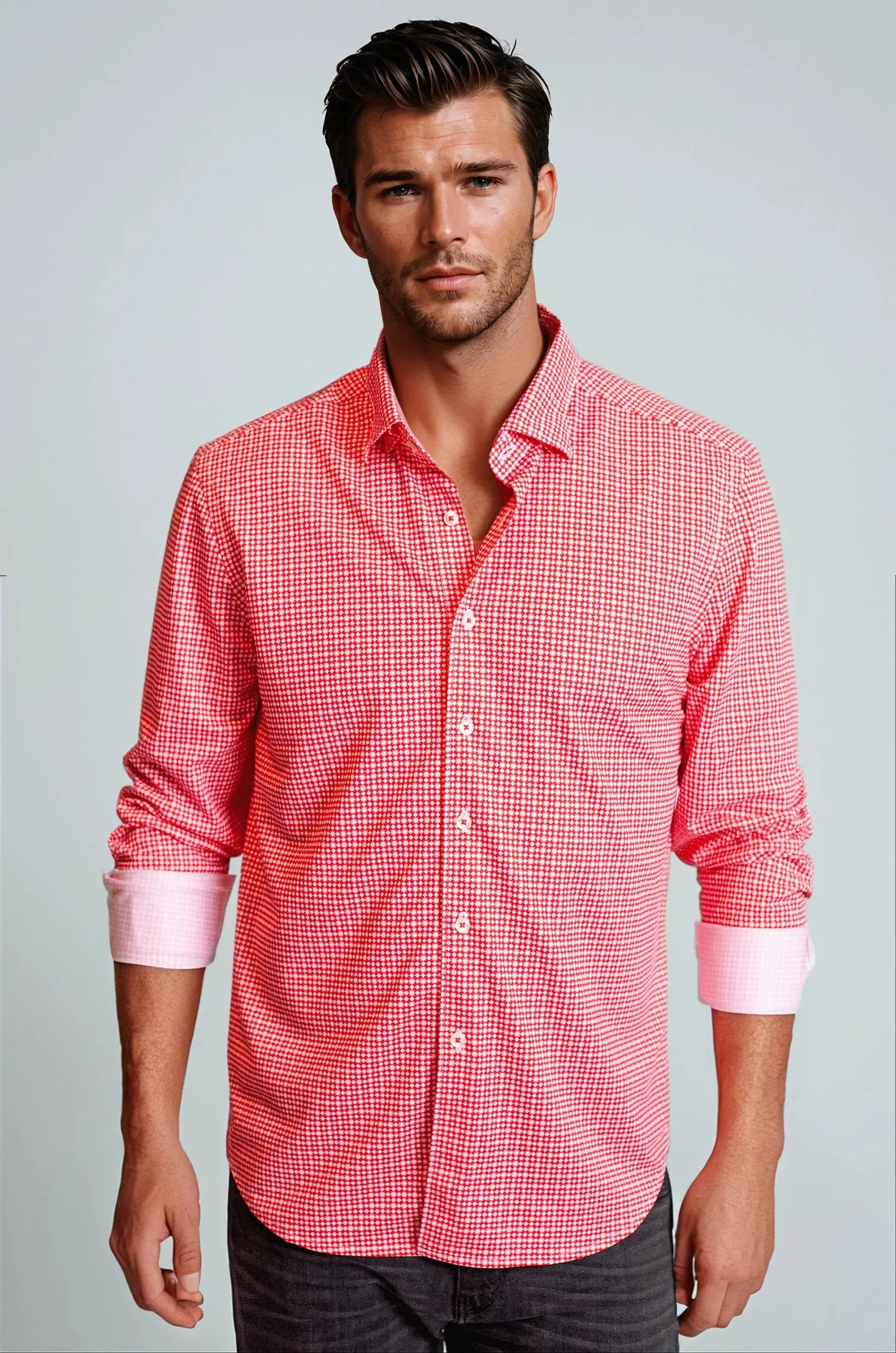 Swiss Check Long Sleeve Tech Shirt - Red