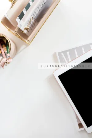 Tablet & Pencil holder on White Background