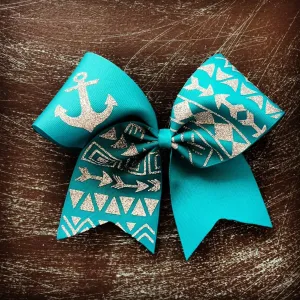 Teal Tribal Print Cheer Bow