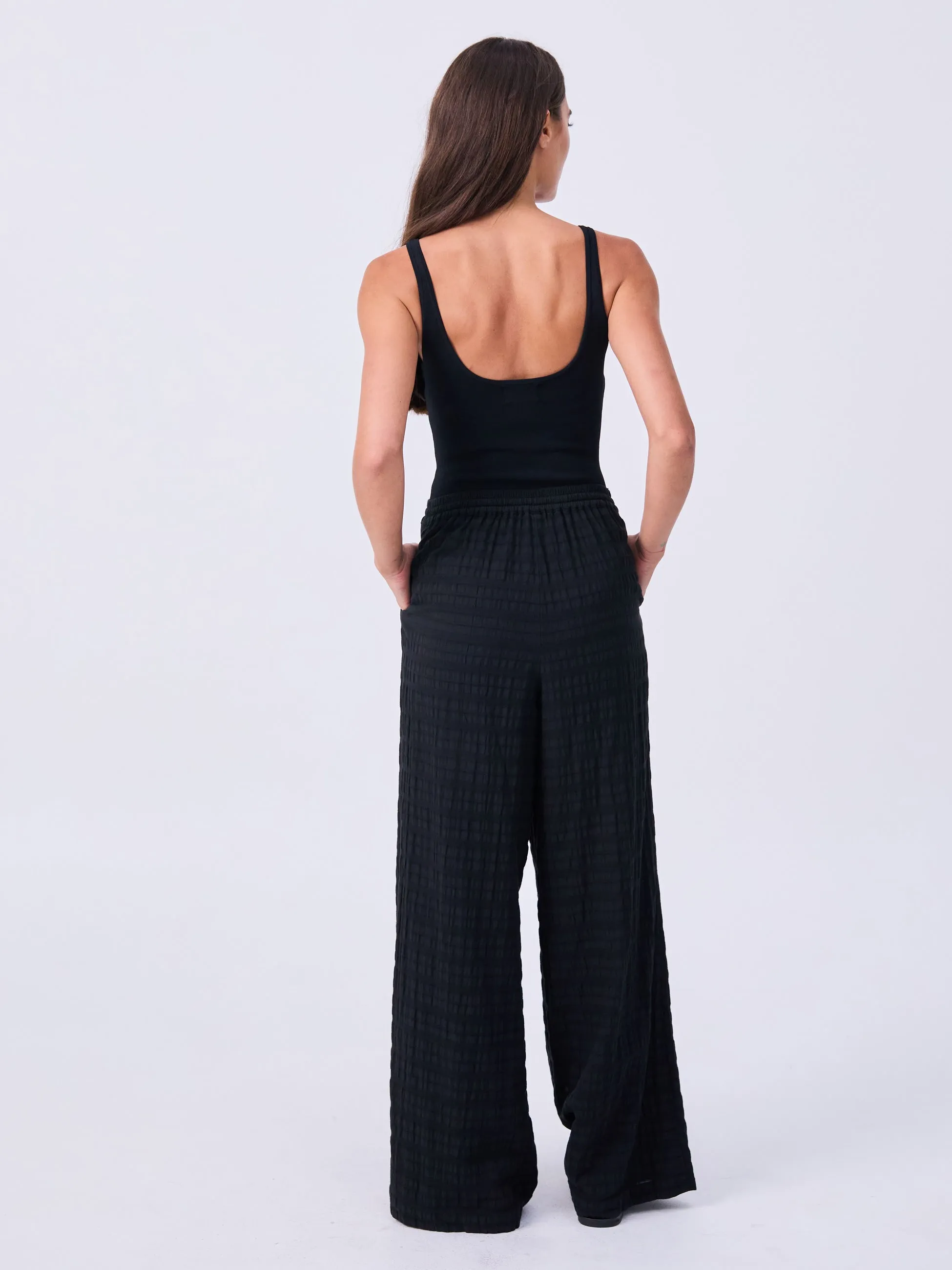 Textured Cotton Callie Wide Leg Pants - Black
