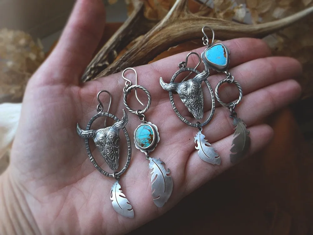 The Bull Skull Earrings with Turquoise