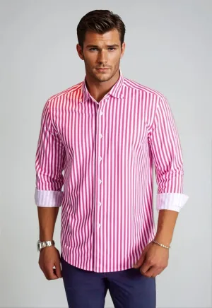 The Go Big Stripe Long Sleeve Tech Shirt - Coral Red