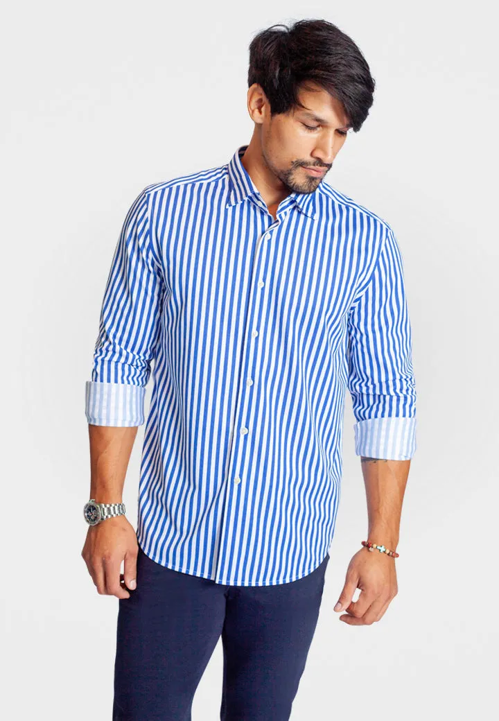 The Go Big Stripe Long Sleeve Tech Shirt - Royal Blue