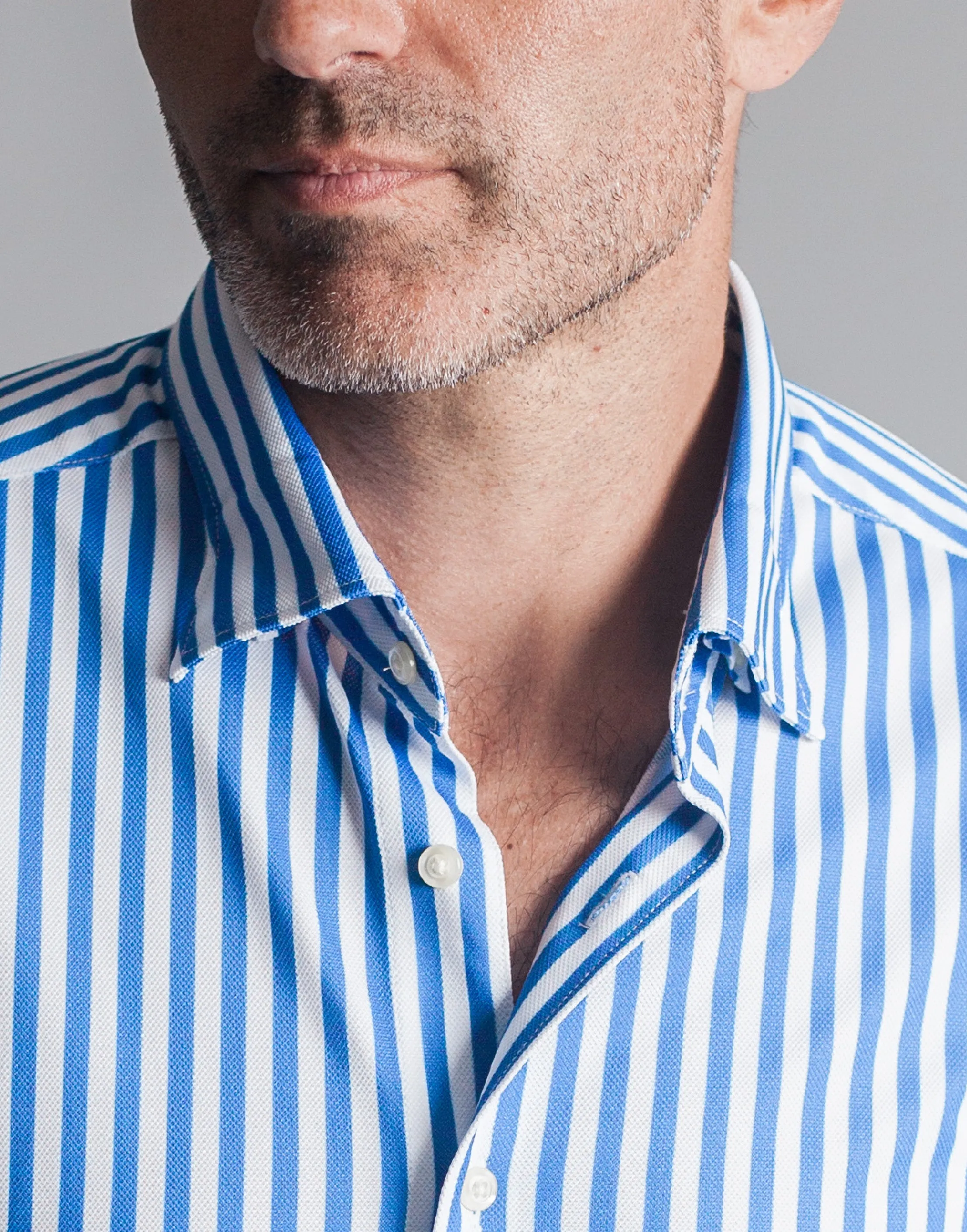 The Go Big Stripe Long Sleeve Tech Shirt - Royal Blue