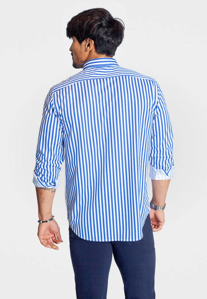 The Go Big Stripe Long Sleeve Tech Shirt - Royal Blue