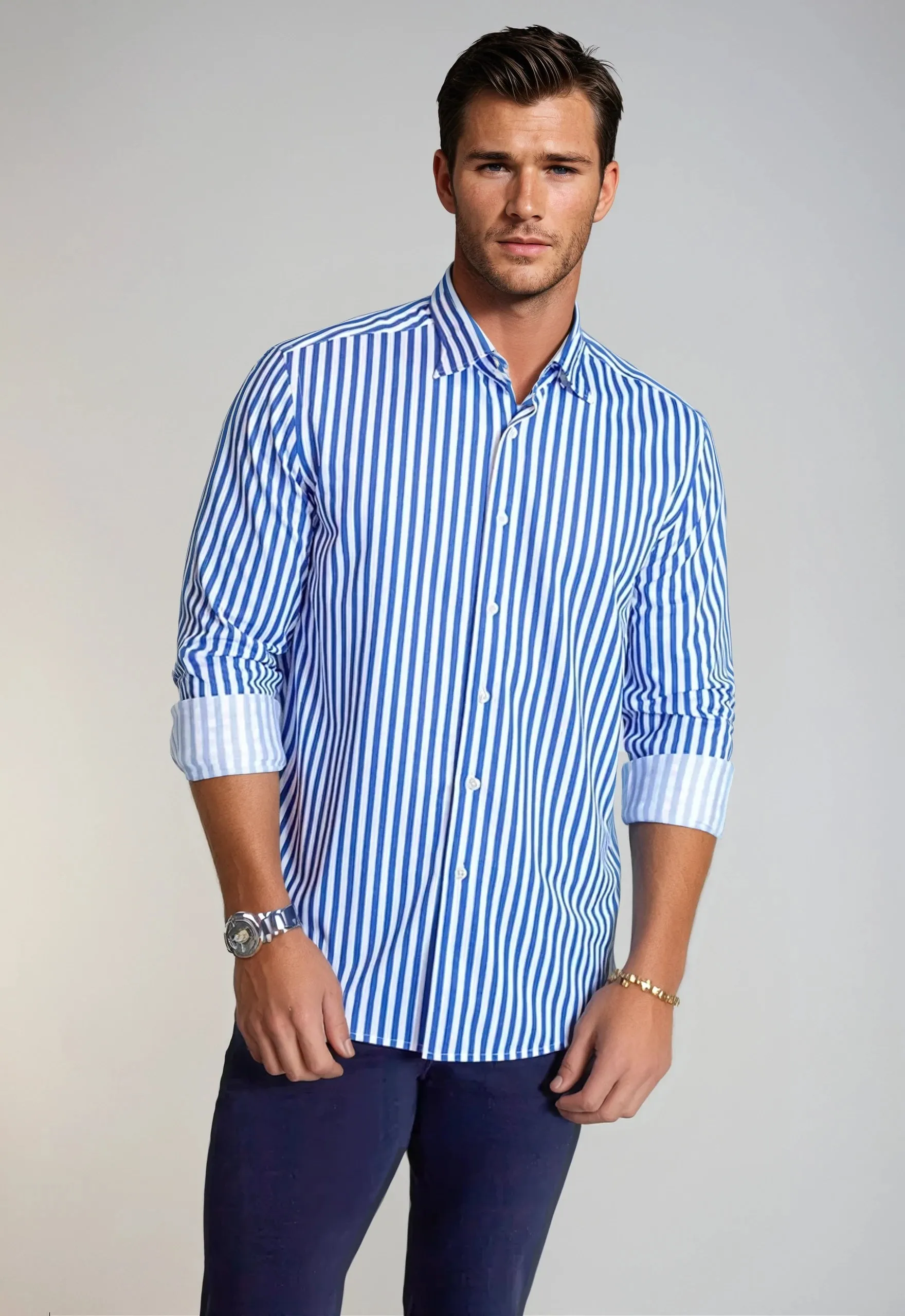 The Go Big Stripe Long Sleeve Tech Shirt - Royal Blue