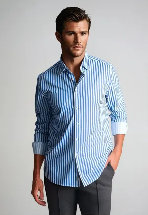The Go Big Stripe Long Sleeve Tech Shirt - Royal Blue