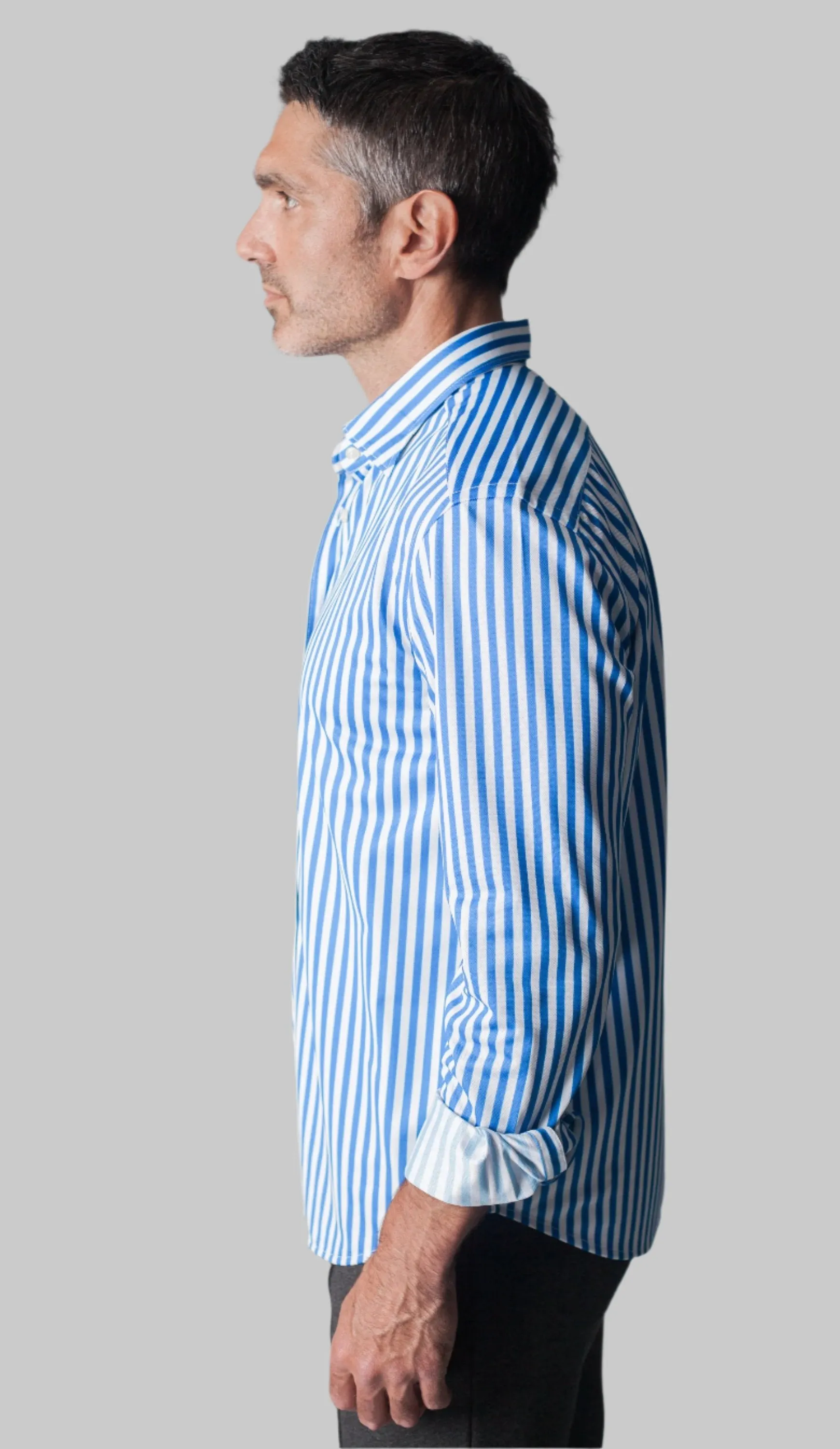 The Go Big Stripe Long Sleeve Tech Shirt - Royal Blue