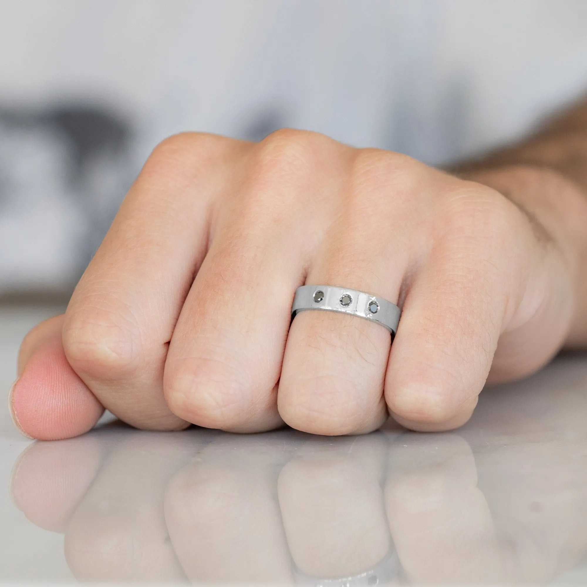 The Gold Band with Black Diamonds | 14K White Gold