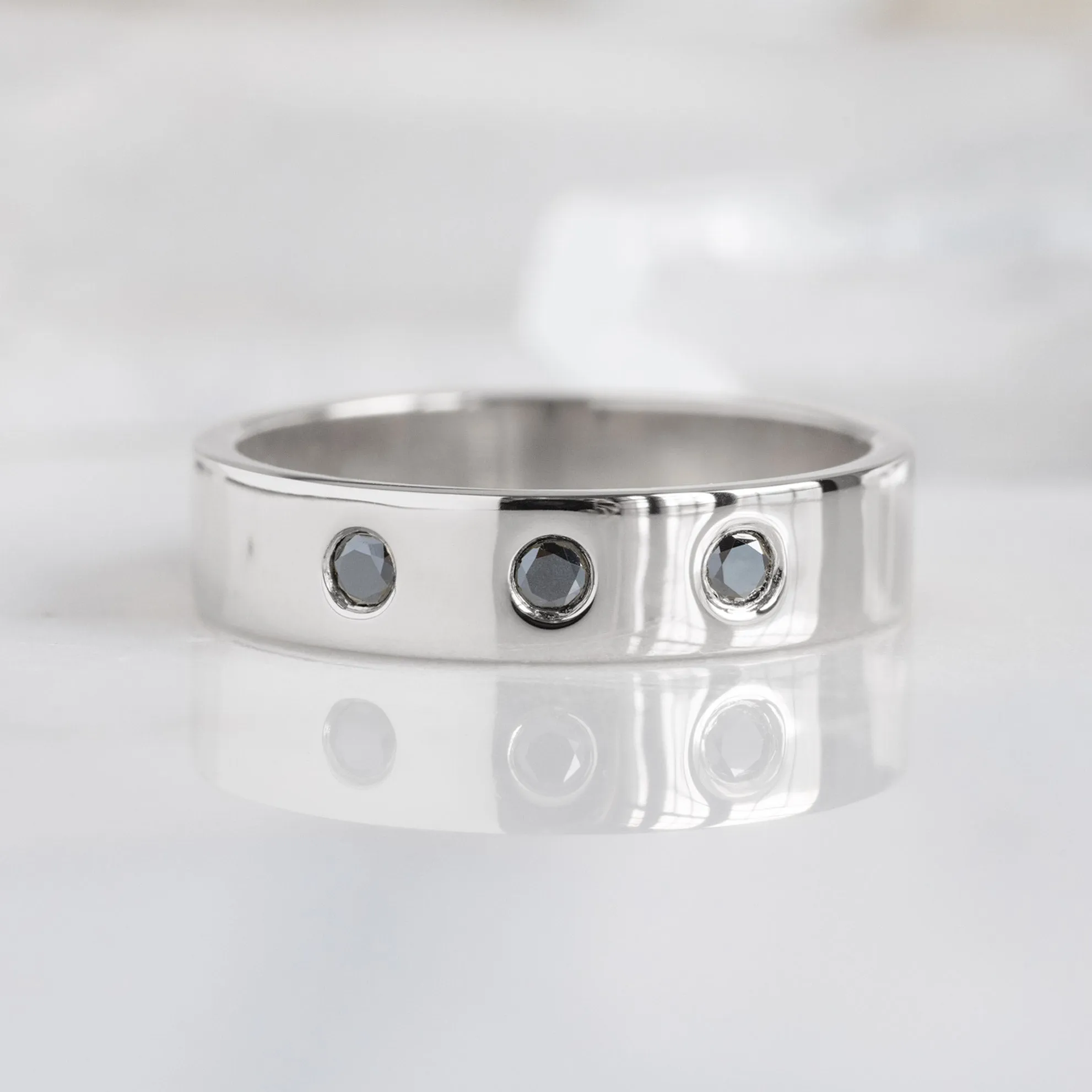 The Gold Band with Black Diamonds | 14K White Gold