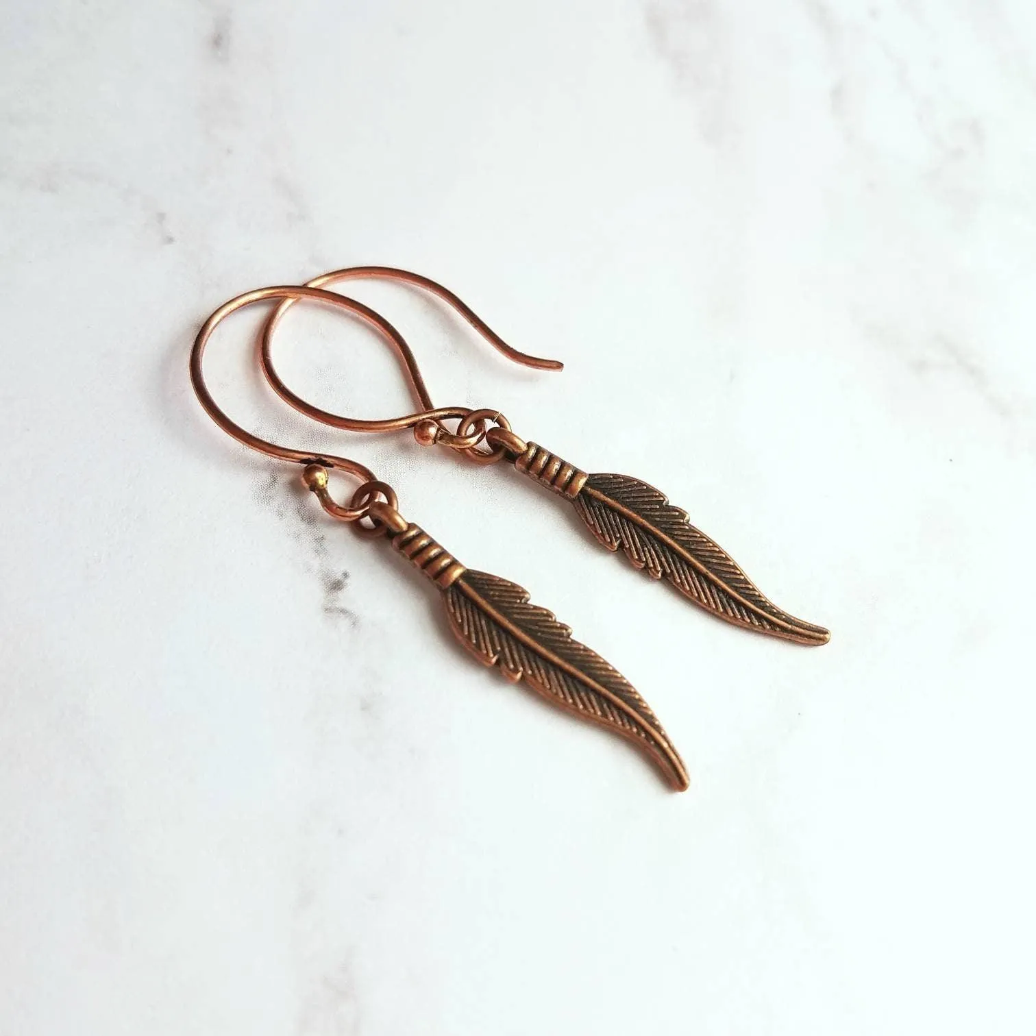 Thin Feather Earrings - long antique silver oxidized finish charm, narrow tribal feather, simple silver feather, plain feather earring