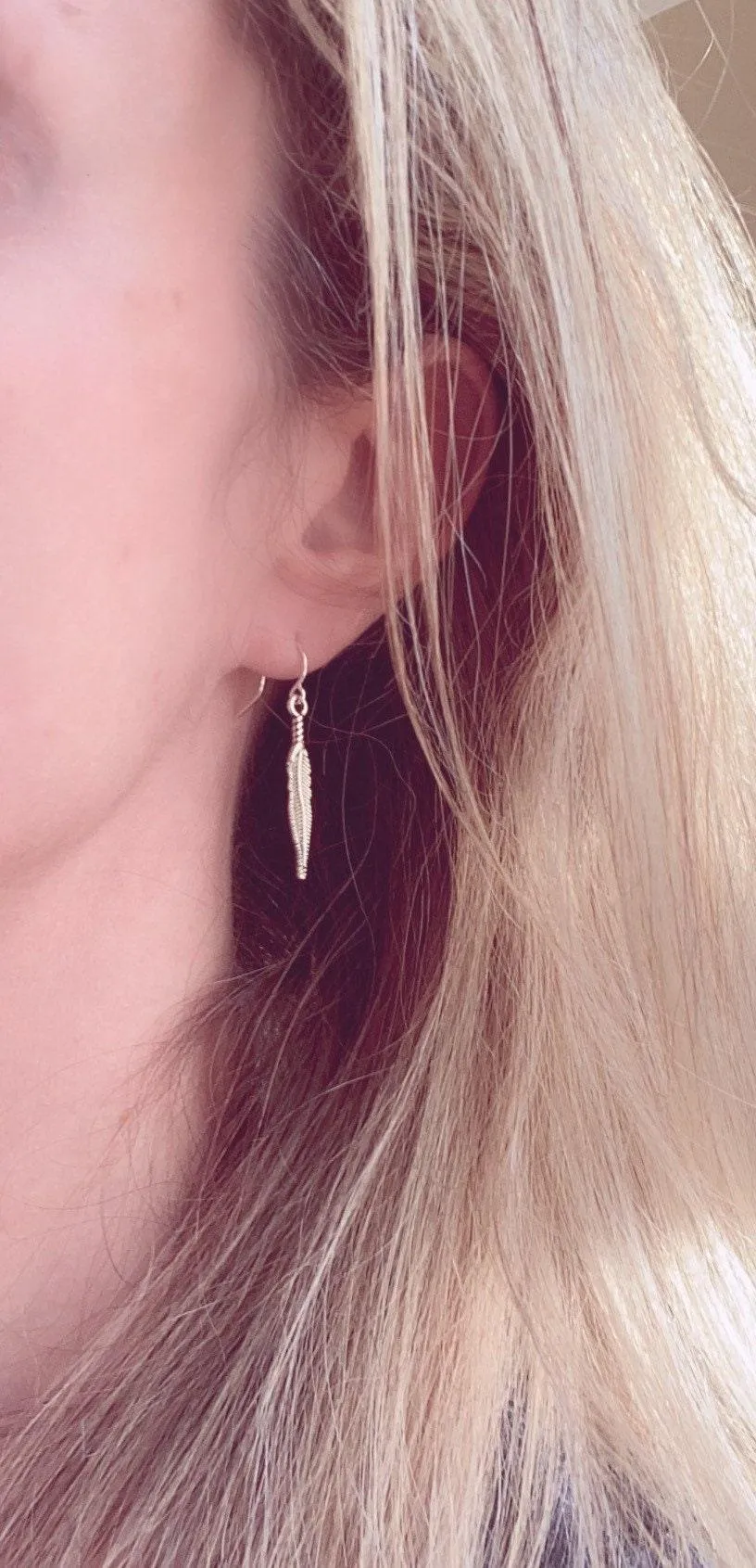 Thin Feather Earrings - long antique silver oxidized finish charm, narrow tribal feather, simple silver feather, plain feather earring