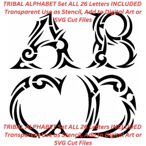 Tribal Alphabet Set AI Created One of a Kind Digital Download Canvas Poster Wall Art DIY Printable PNG SVG Craft Supply