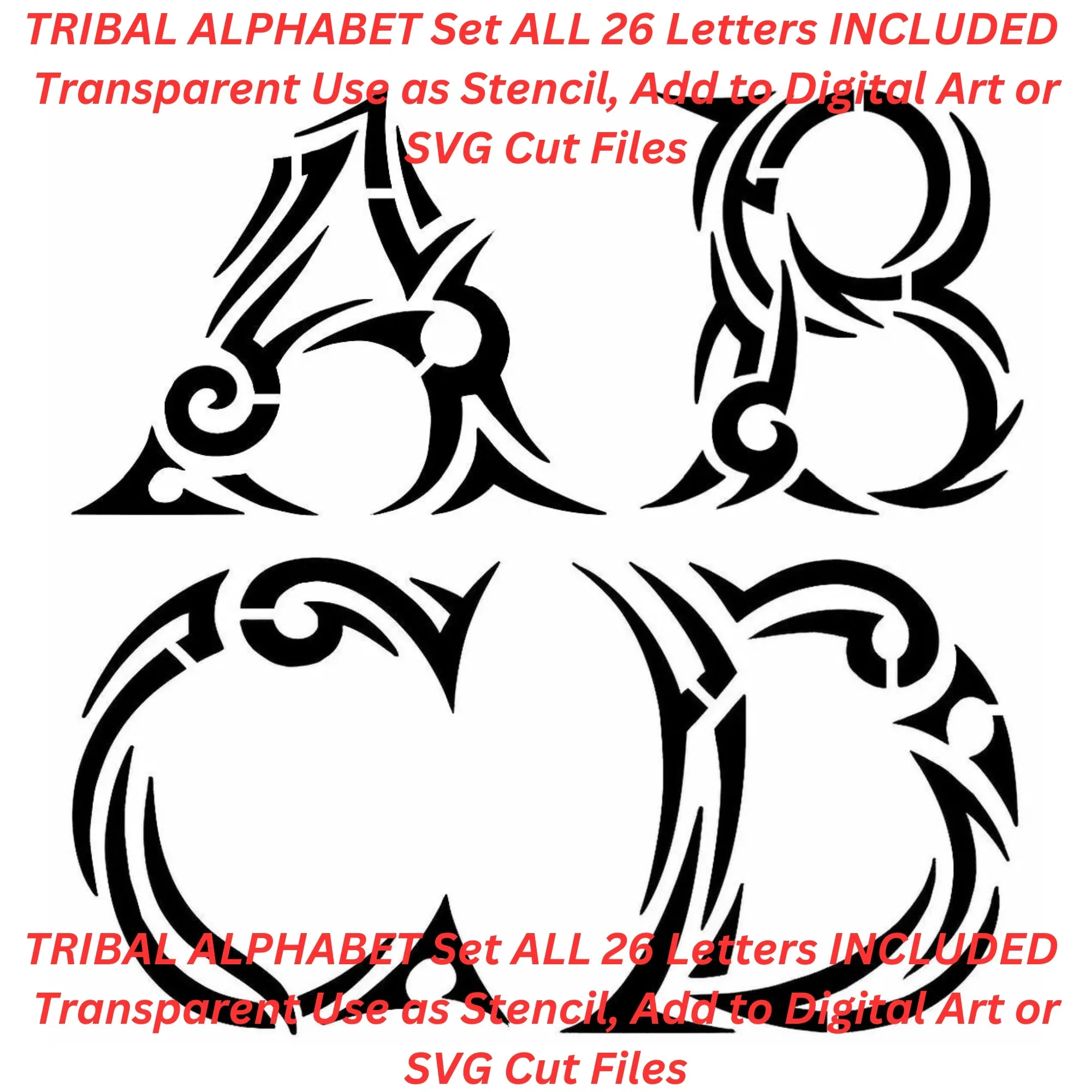 Tribal Alphabet Set AI Created One of a Kind Digital Download Canvas Poster Wall Art DIY Printable PNG SVG Craft Supply