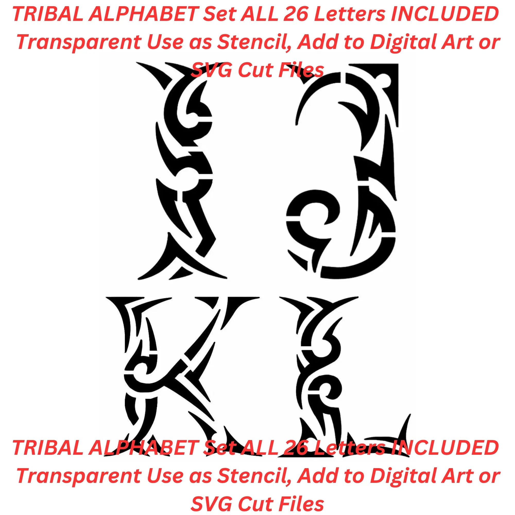 Tribal Alphabet Set AI Created One of a Kind Digital Download Canvas Poster Wall Art DIY Printable PNG SVG Craft Supply