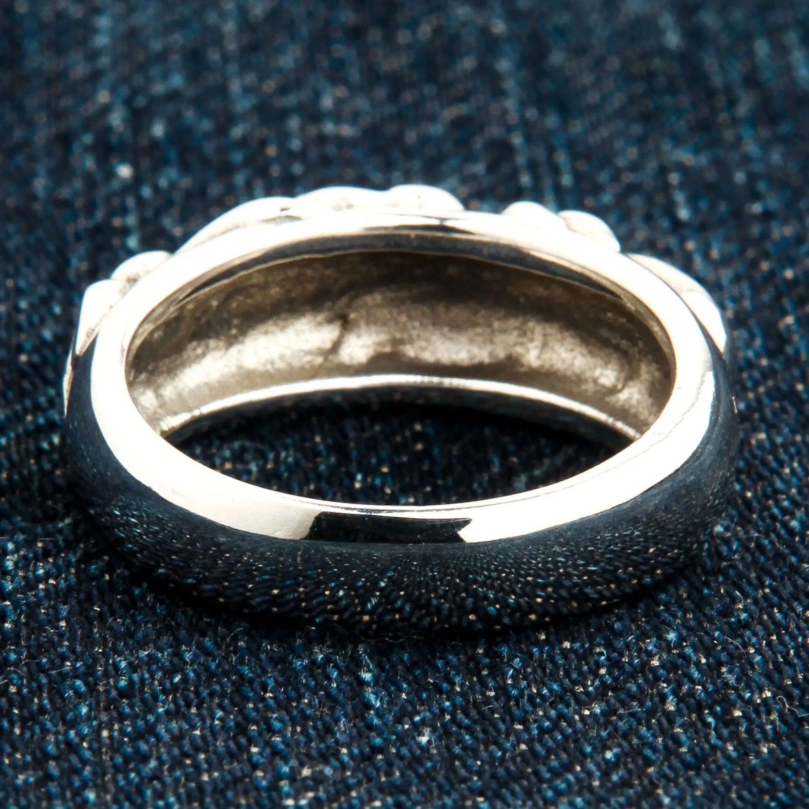 Tribal Carved Sterling Silver Band Mens Ring