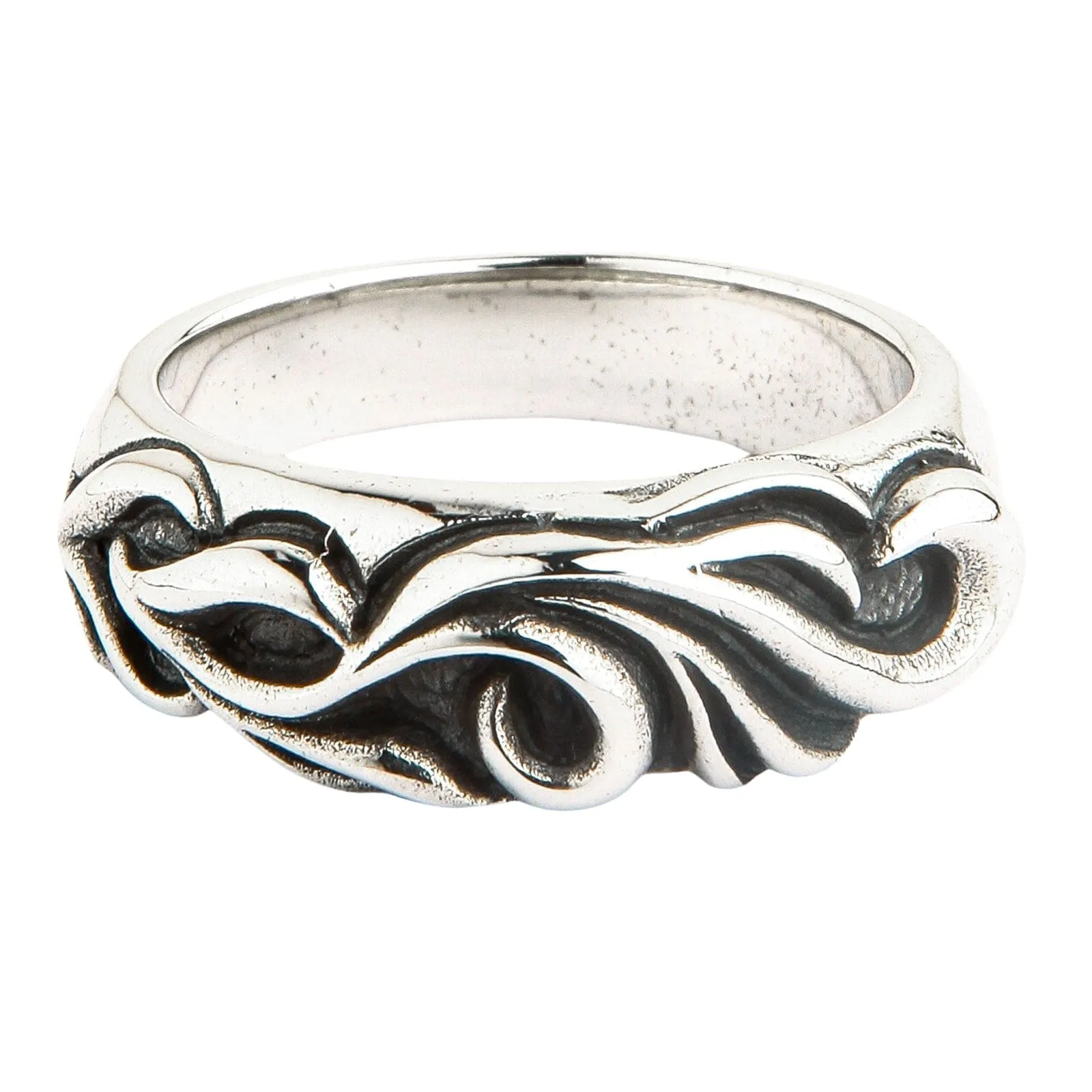 Tribal Carved Sterling Silver Band Mens Ring