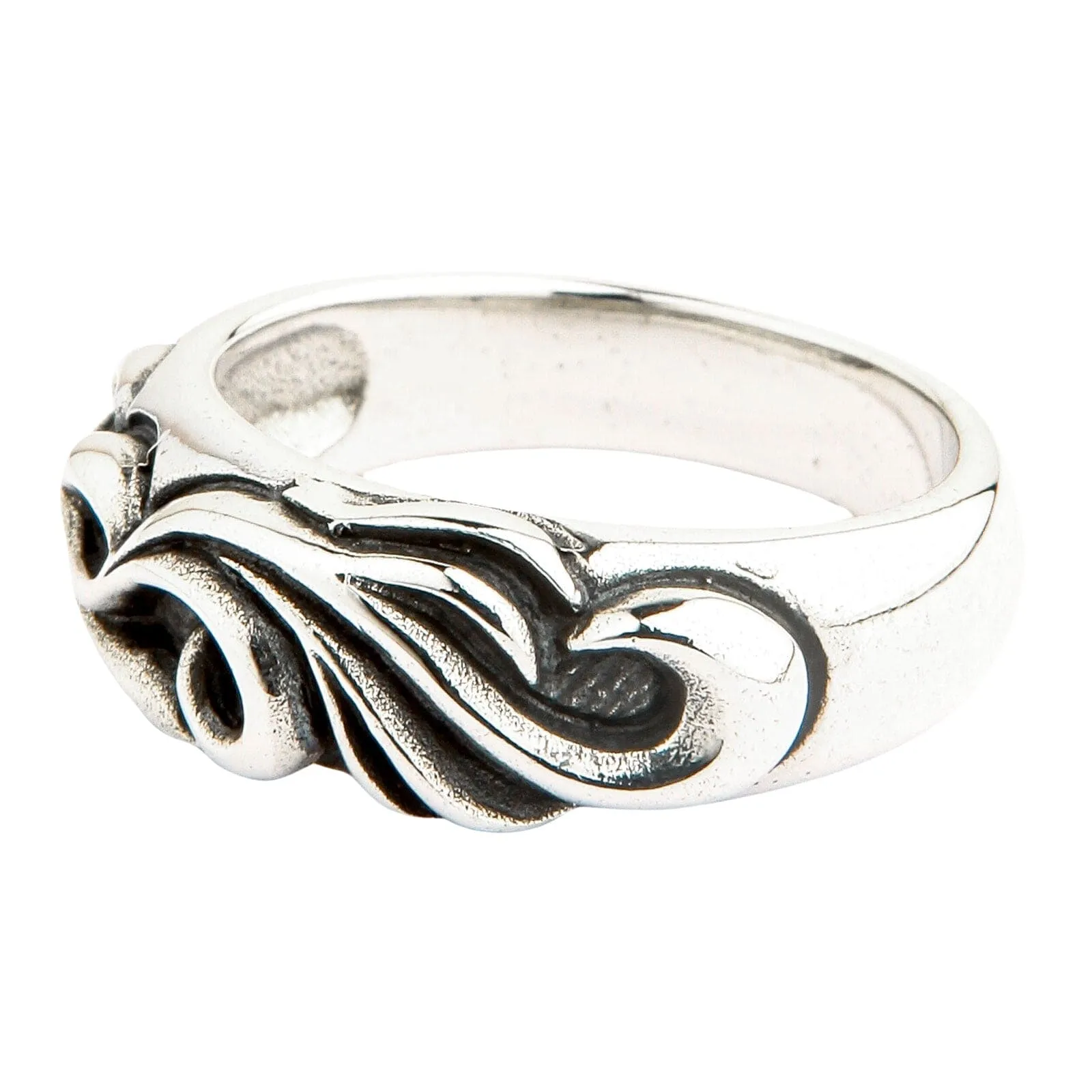Tribal Carved Sterling Silver Band Mens Ring