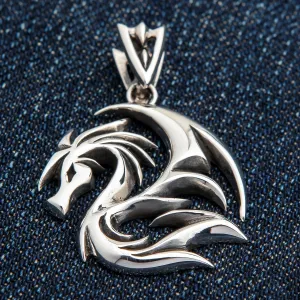 Tribal Dragon Wolf Sterling Silver Men's Pendant