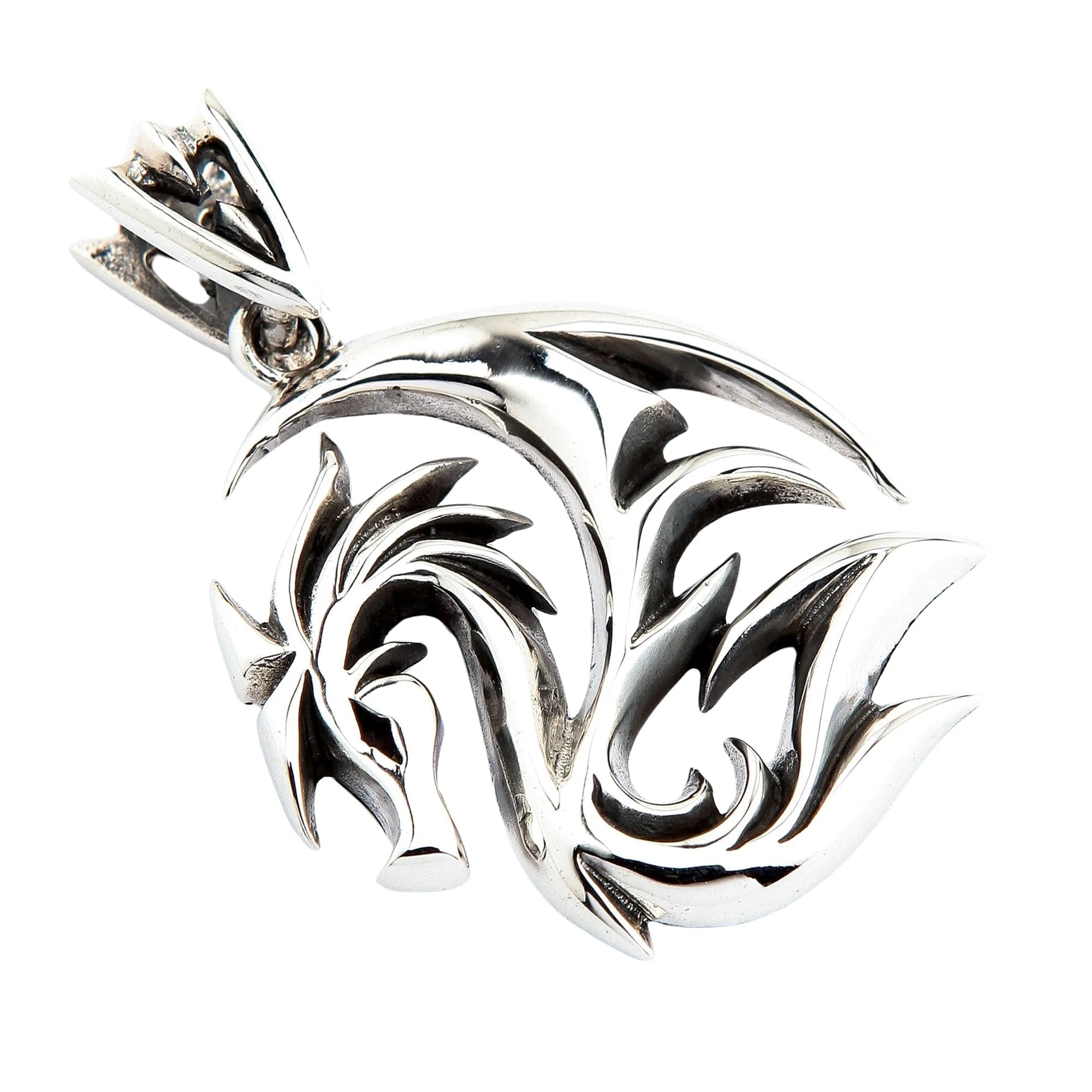 Tribal Dragon Wolf Sterling Silver Men's Pendant