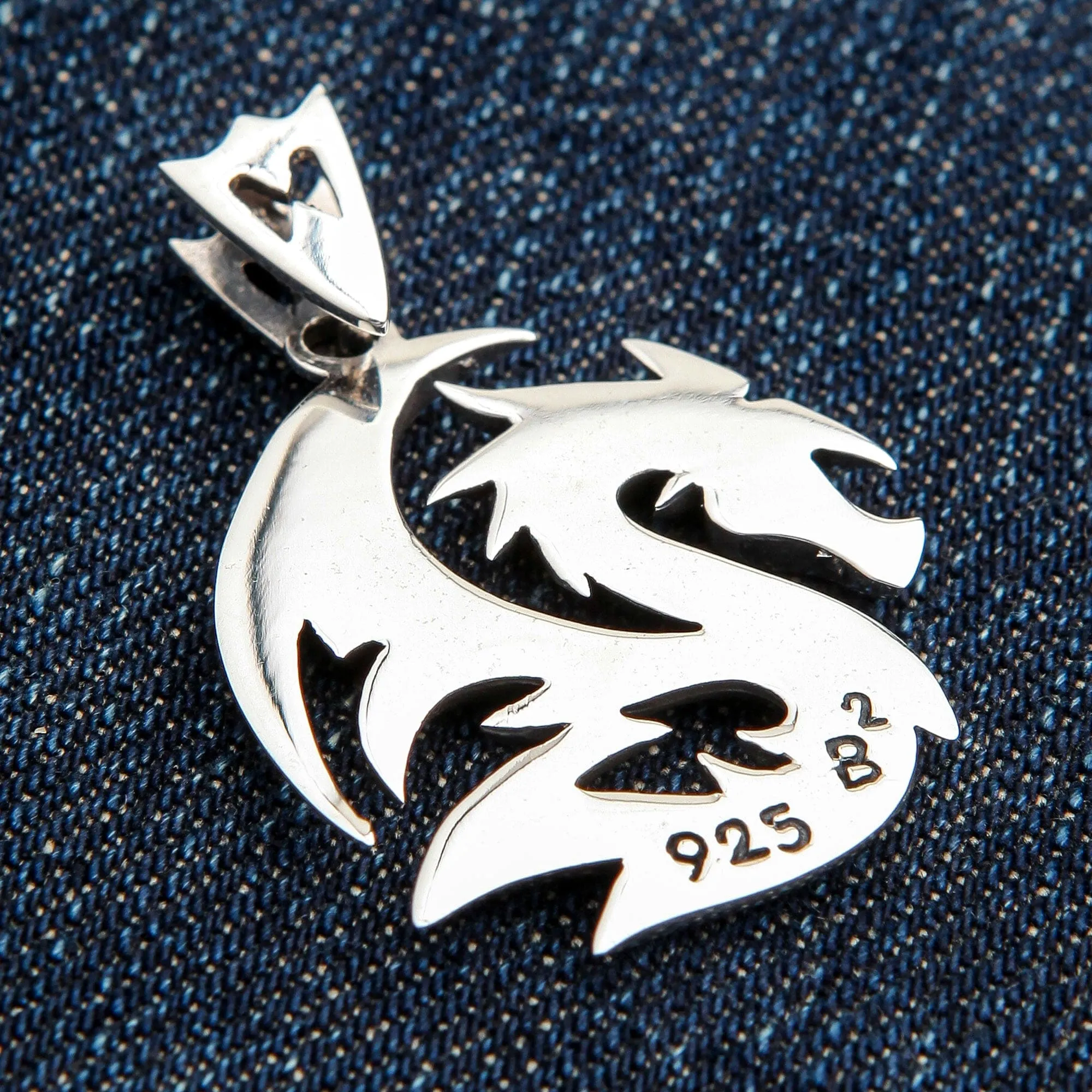 Tribal Dragon Wolf Sterling Silver Men's Pendant
