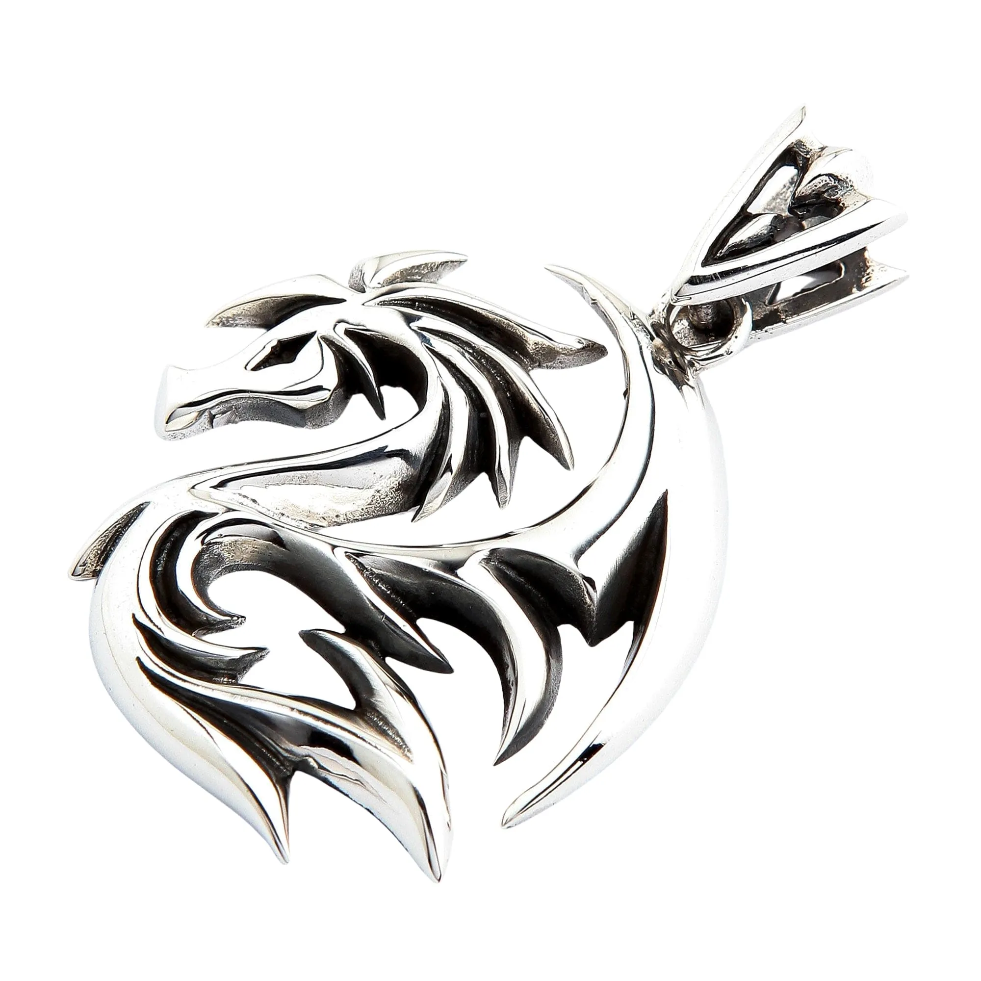 Tribal Dragon Wolf Sterling Silver Men's Pendant