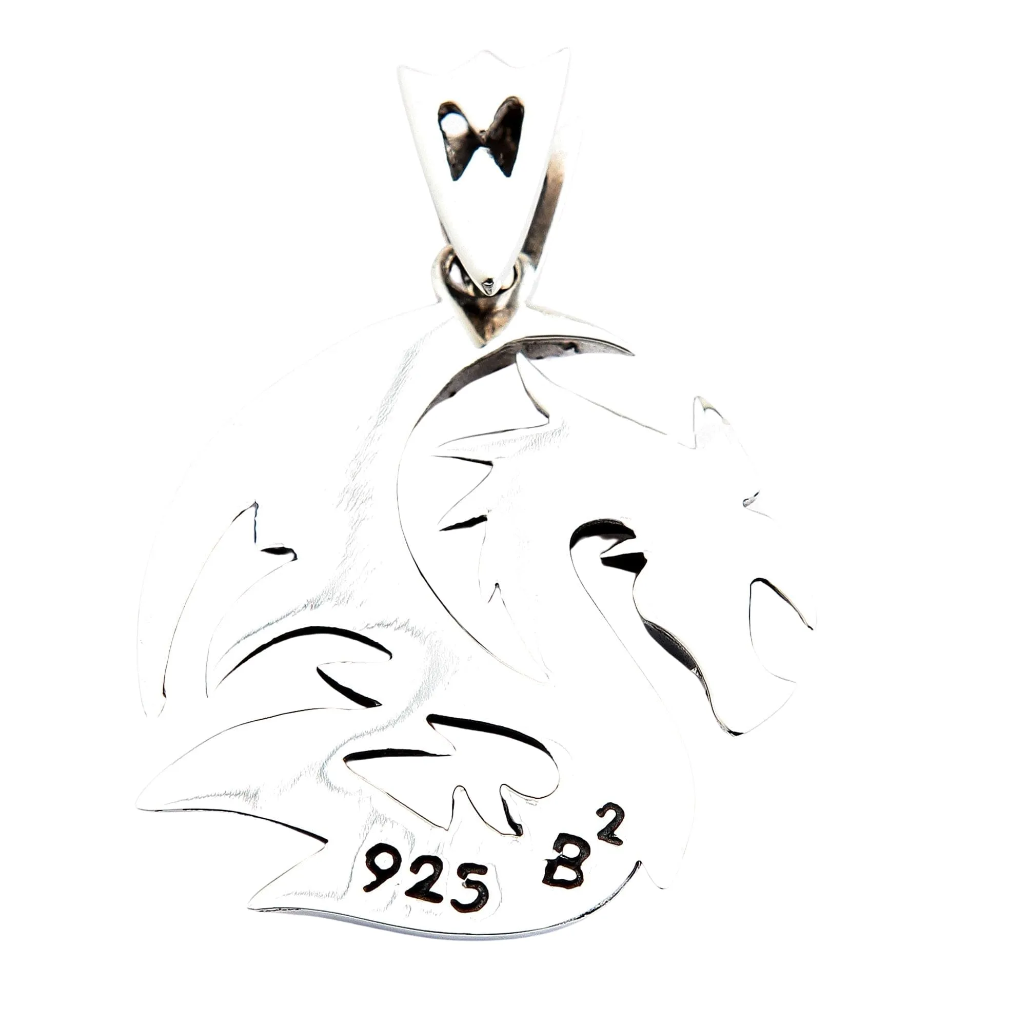 Tribal Dragon Wolf Sterling Silver Men's Pendant