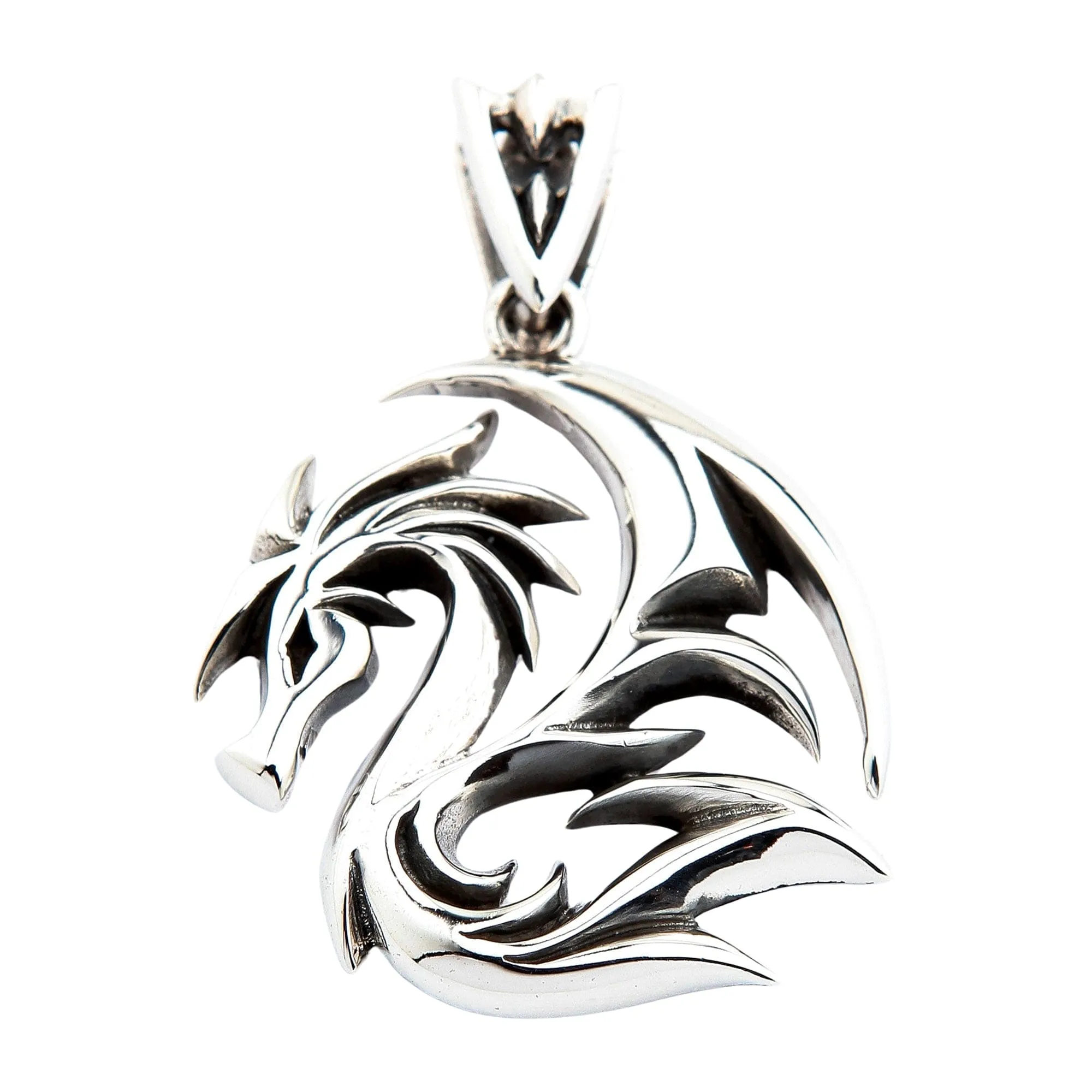 Tribal Dragon Wolf Sterling Silver Men's Pendant
