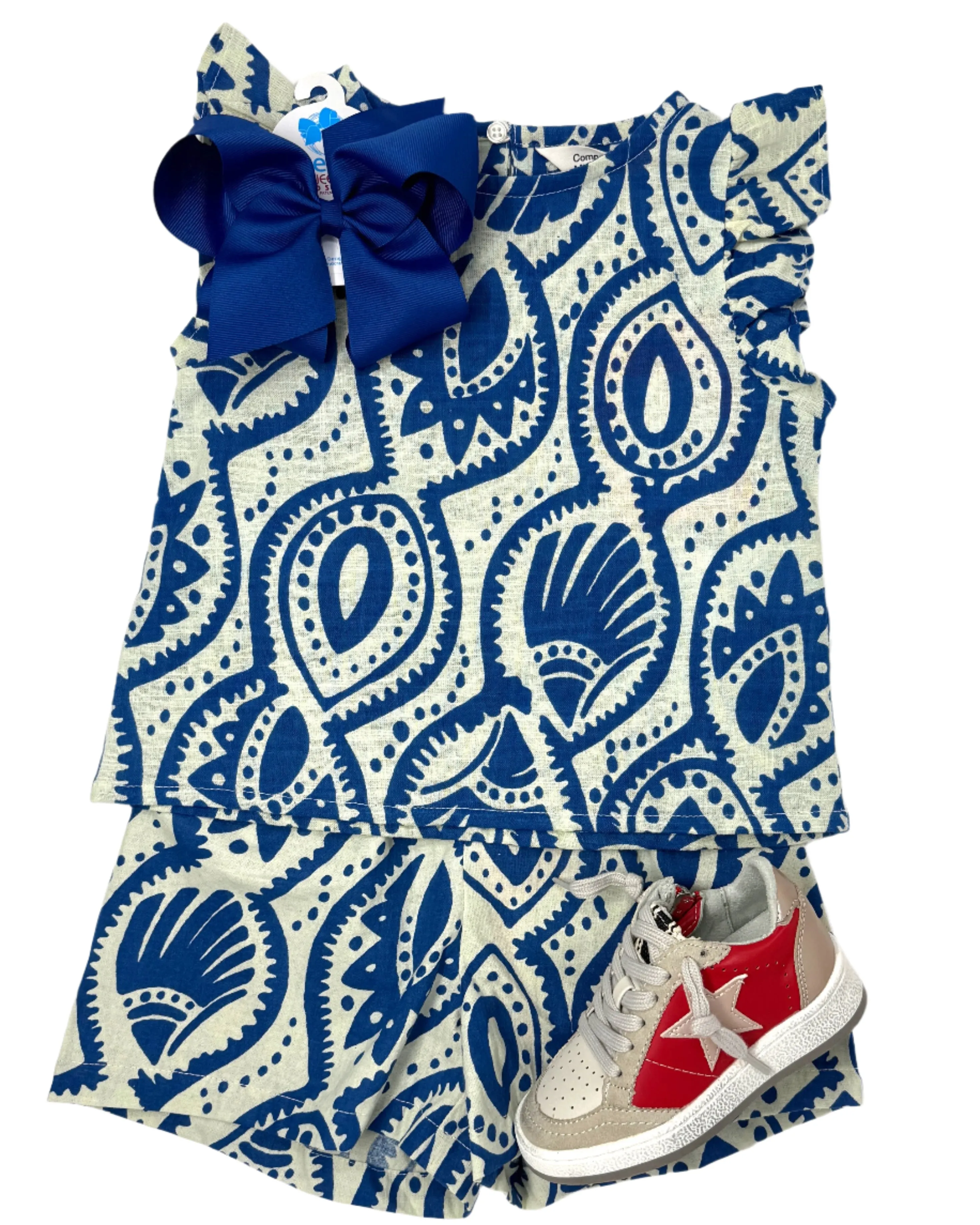 Tribal Print Cap Sleeve Top - Blue