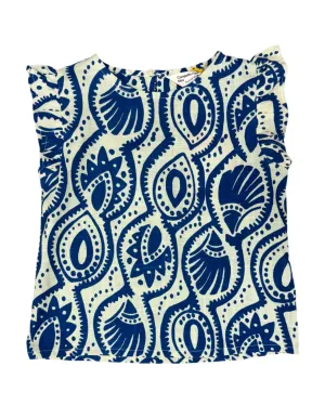 Tribal Print Cap Sleeve Top - Blue