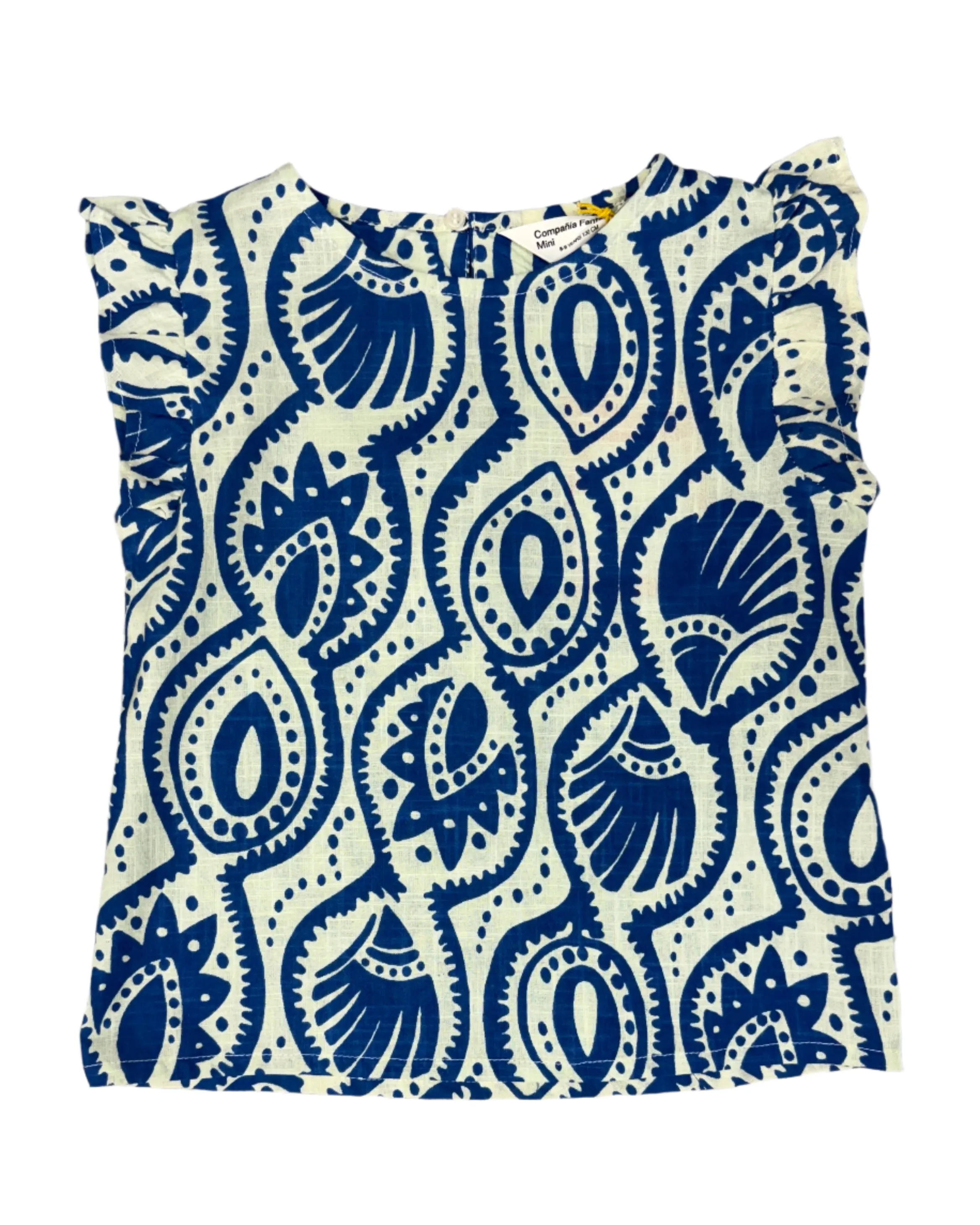 Tribal Print Cap Sleeve Top - Blue
