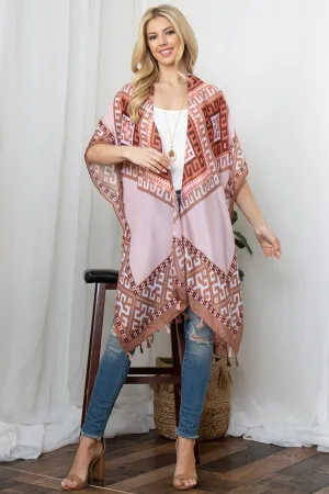 TRIBAL PRINT TASSEL OPEN FRONT KIMONO