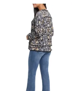 Tribal Printed Roll Sleeve Blouse - Sailor Blue