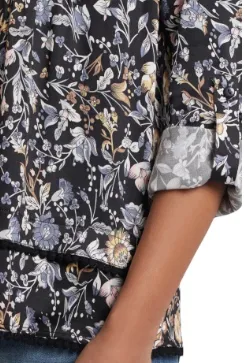 Tribal Printed Roll Sleeve Blouse - Sailor Blue