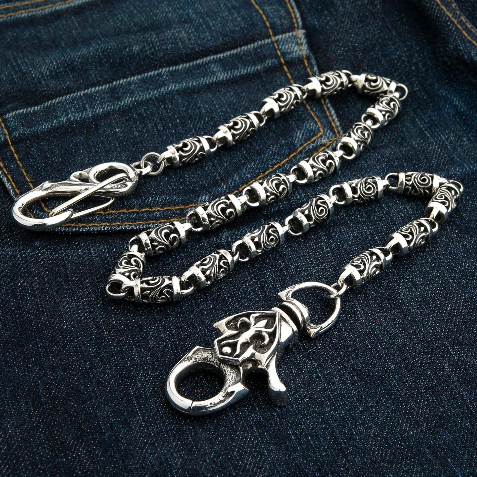 Tribal Roller Sterling Silver Rocker Wallet Chain