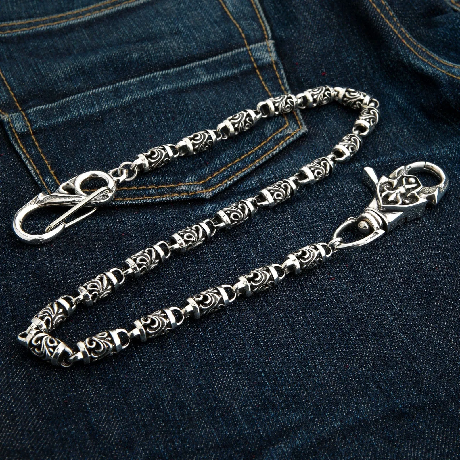 Tribal Roller Sterling Silver Rocker Wallet Chain