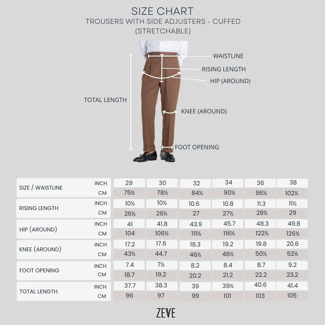 Trousers With Side Adjusters - Brown Plain Cuffed (Tapered)
