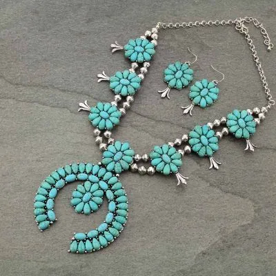 Turquoise Squash Blossom Necklace and Earring Set