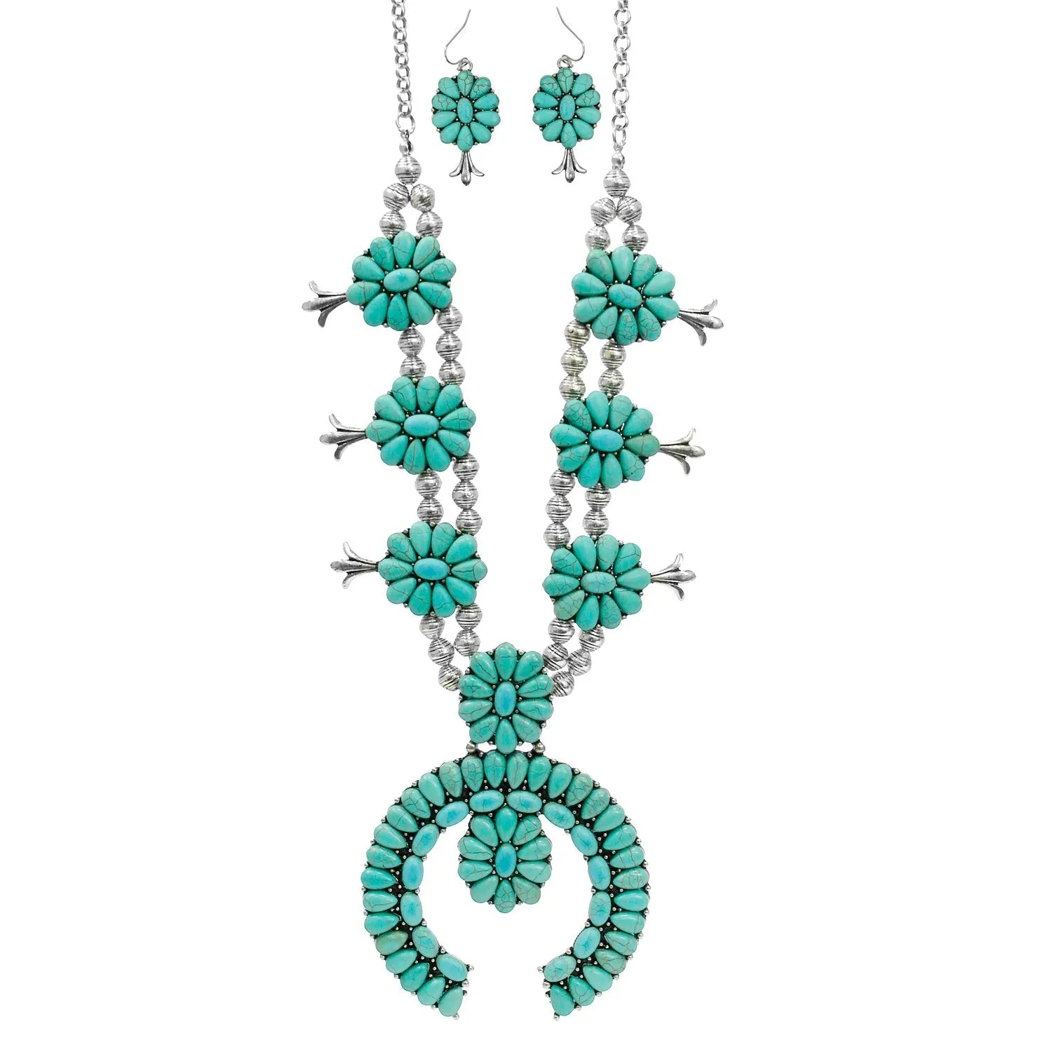 Turquoise Squash Blossom Necklace and Earring Set