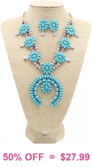 Turquoise Squash Blossom Necklace and Earring Set