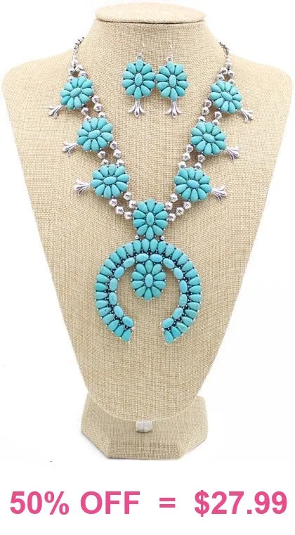 Turquoise Squash Blossom Necklace and Earring Set