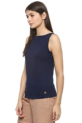 Van Heusen Woman Women's Plain Regular fit T-Shirt (VWCTURGB651500_Navy Small)