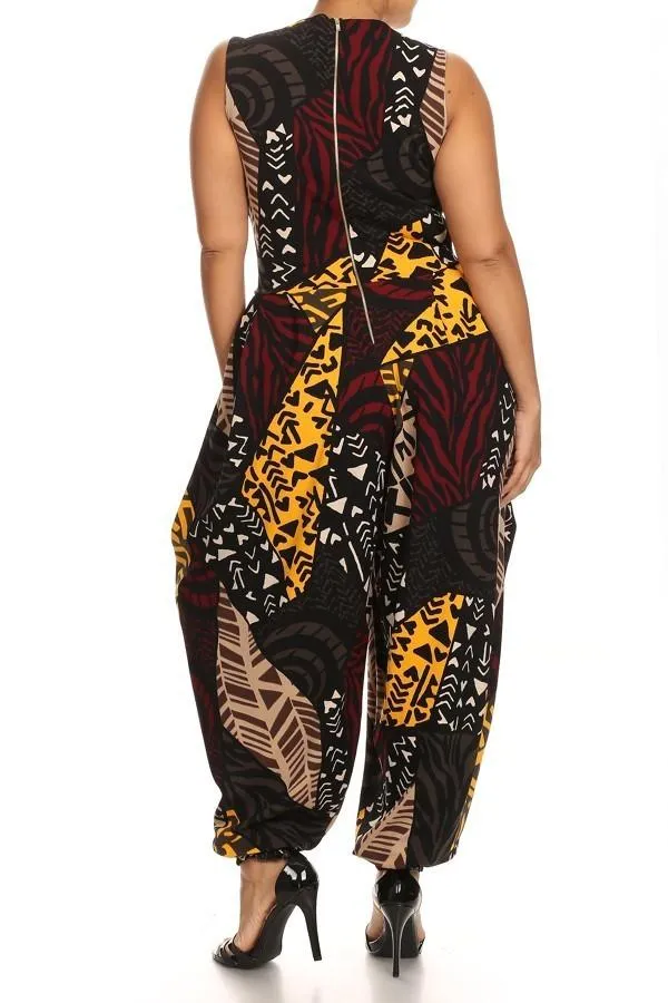 Vibrant Tribal Pint Plus Size Harem Jumpsuit