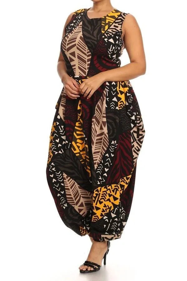 Vibrant Tribal Pint Plus Size Harem Jumpsuit