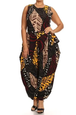 Vibrant Tribal Pint Plus Size Harem Jumpsuit