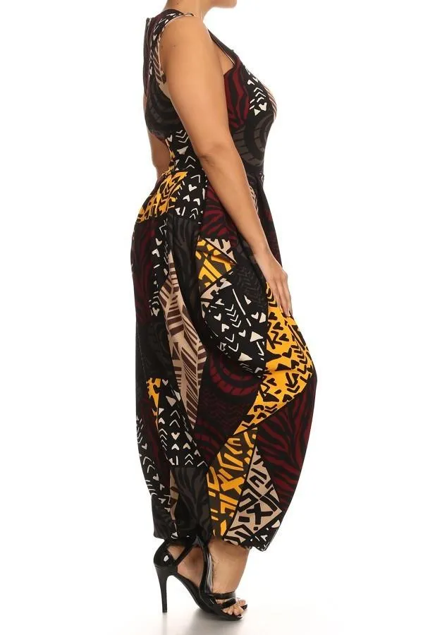 Vibrant Tribal Pint Plus Size Harem Jumpsuit