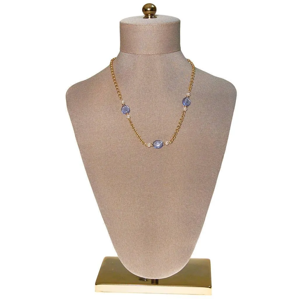 Vintage Avon Gold Chain Necklace with Blue Crystals and Faux Pearls