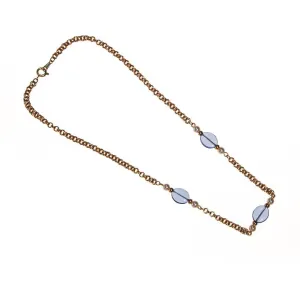 Vintage Avon Gold Chain Necklace with Blue Crystals and Faux Pearls